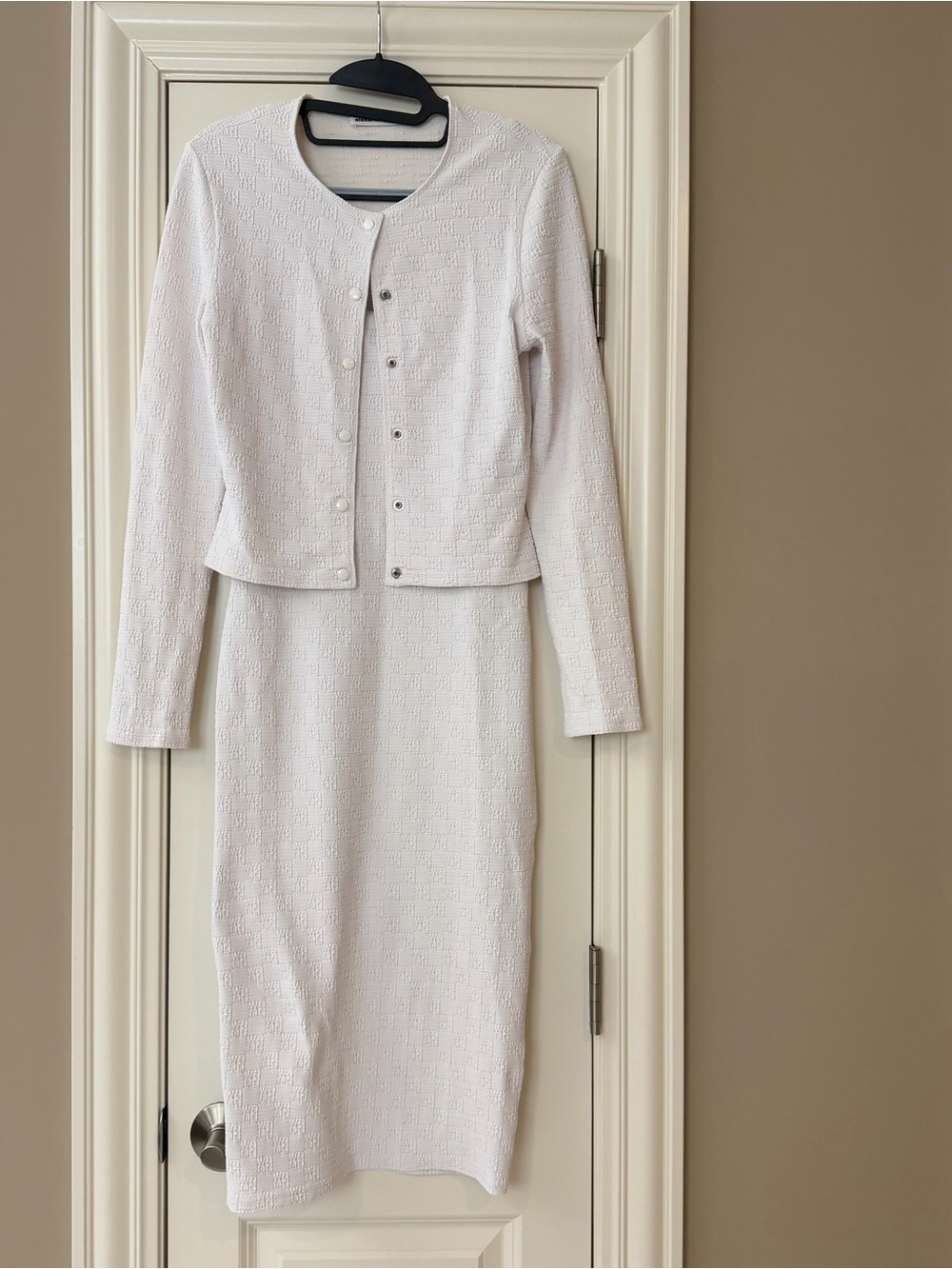 $800 ALEXANDER WANG T SET 2 pieces Jacquard-knit cardigan white with dress S